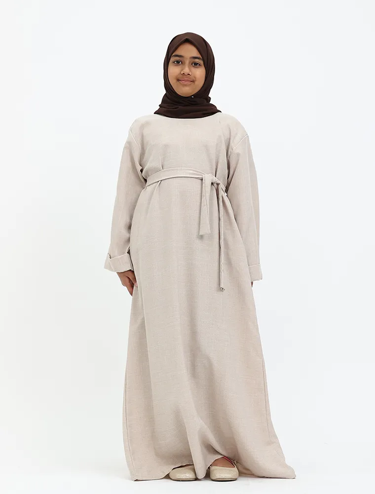 Beige Linen Girls Abaya
